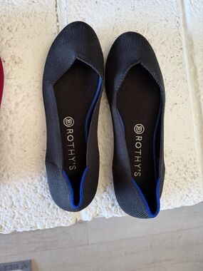 Rothy's Black Flats with Blue Trim